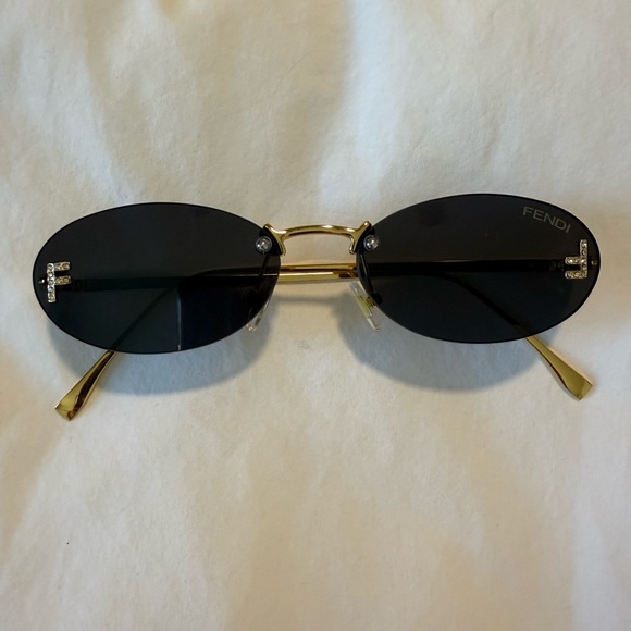Fendi Oval Black and Gold Sunglasses with Crystal ‘F’ Accent - Picture 1 of 3
